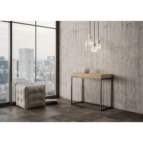 Console Extensible 90x40/300 Cm Nordica Chêne Nature Cadre Anthracite