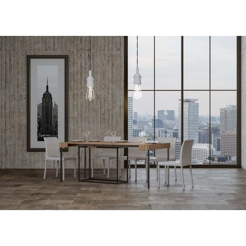 Console Extensible 90x40/300 Cm Nordica Chêne Nature Cadre Anthracite