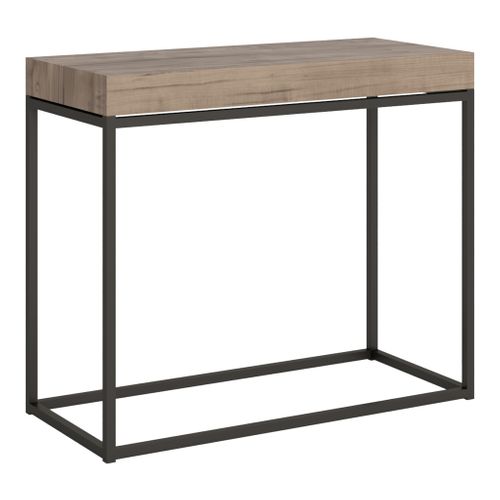 Console Extensible 90x40/300 Cm Nordica Chêne Nature Cadre Anthracite