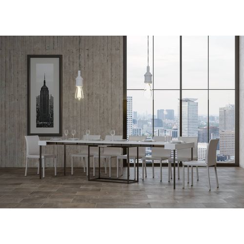 Console Extensible 90x40/300 Cm Nordica Frêne Blanc Cadre Anthracite