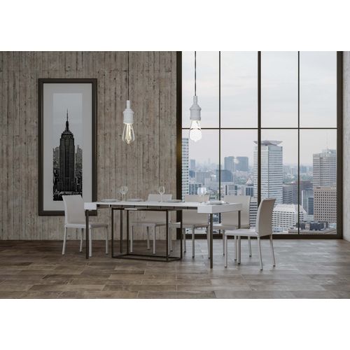 Console Extensible 90x40/300 Cm Nordica Frêne Blanc Cadre Anthracite