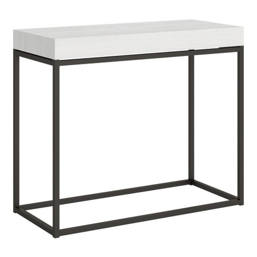 Console Extensible 90x40/300 Cm Nordica Frêne Blanc Cadre Anthracite