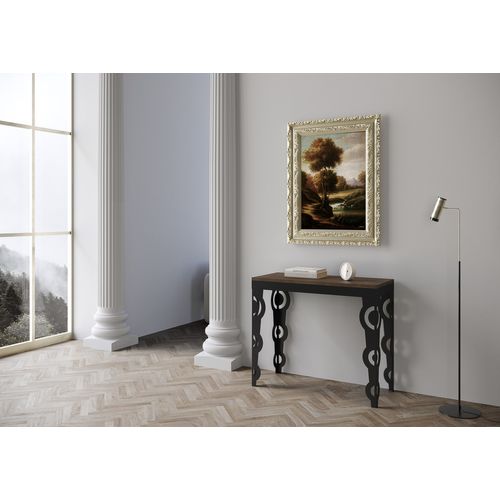 Console Extensible 90x40/196 Cm Karamay Small Evolution Noyer Cadre Anthracite