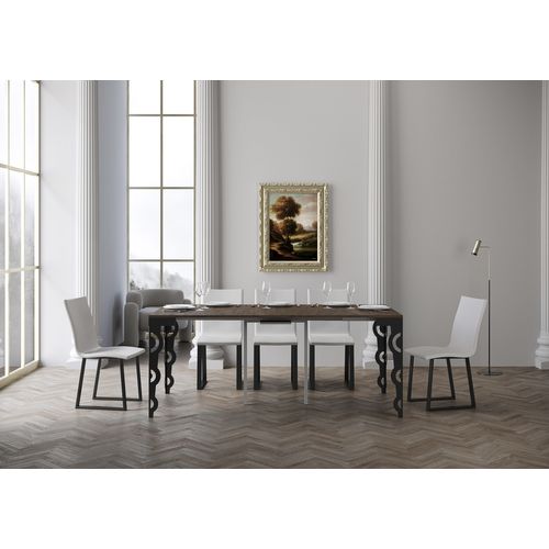 Console Extensible 90x40/196 Cm Karamay Small Evolution Noyer Cadre Anthracite