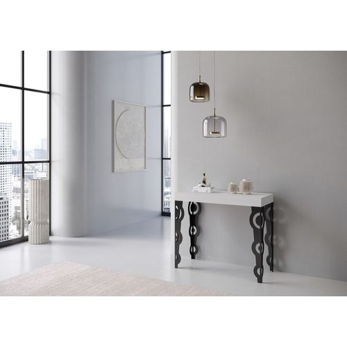 Console Extensible 90x40/196 Cm Karamay Small Premium Frêne Blanc Cadre Anthracite