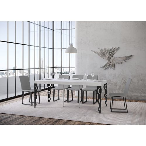 Console Extensible 90x40/196 Cm Karamay Small Premium Frêne Blanc Cadre Anthracite