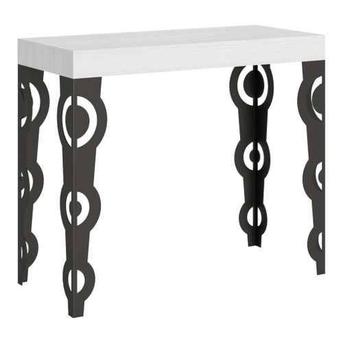 Console Extensible 90x40/196 Cm Karamay Small Premium Frêne Blanc Cadre Anthracite