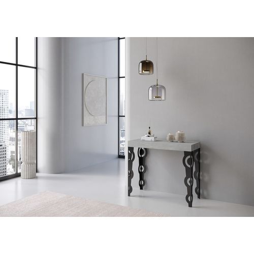Console Extensible 90x40/196 Cm Karamay Small Premium Ciment Cadre Anthracite