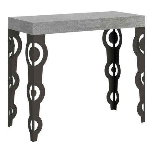 Console Extensible 90x40/300 Cm Karamay Premium Ciment Cadre Anthracite