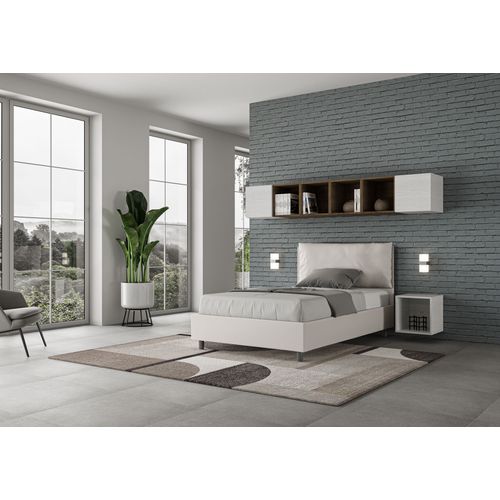Lit 1 Place Et Demi Avec Sommier Rembourré 120x190 Similicuir Blanc Antea Large