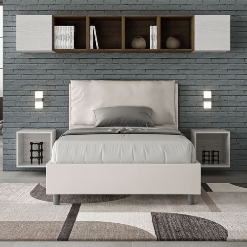 Lit 1 Place Et Demi Avec Sommier Rembourré 120x190 Similicuir Blanc Antea Large