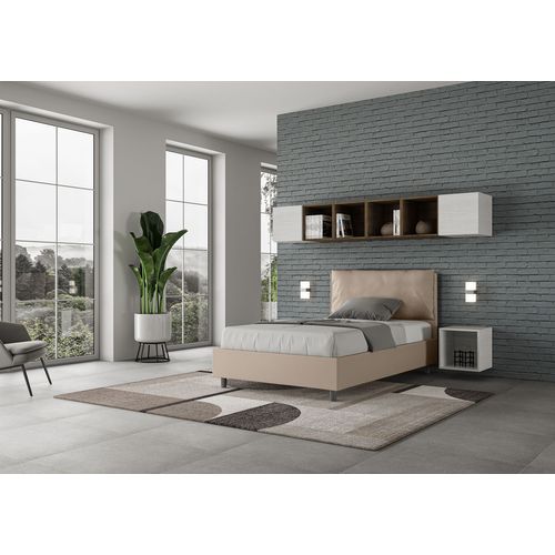Lit 1 Place Et Demi Avec Sommier Rembourré 120x190 Similicuir Taupe Antea Large