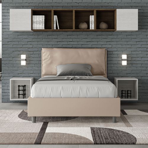Lit 1 Place Et Demi Avec Sommier Rembourré 120x190 Similicuir Taupe Antea Large