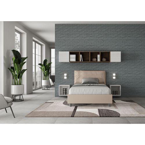 Lit 1 Place Et Demi Avec Sommier Rembourré 120x190 Similicuir Taupe Antea Large