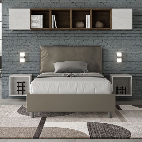 Lit 1 Place Et Demi Avec Sommier Rembourré 120x190 Similicuir Cappuccino Antea Large