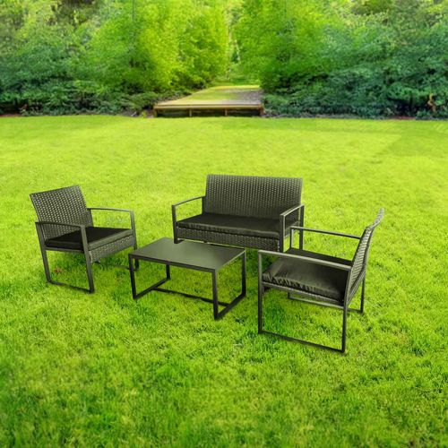 Acqua Chiara - Salon De Jardin En Métal Et Polyrattan Avec Table Basse En Verre