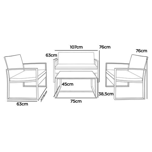 Acqua Chiara - Salon De Jardin En Métal Et Polyrattan Avec Table Basse En Verre