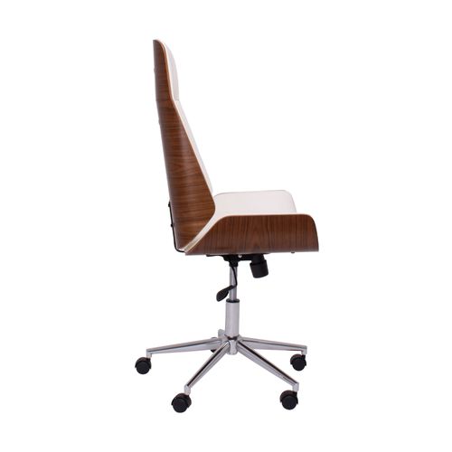 Svezia - Fauteuil De Bureau 54x109/119x42 Cm En Contreplaqué Et Simili Cuir Blanc