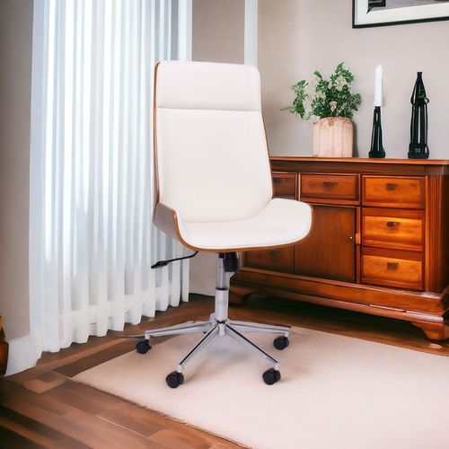 Svezia - Fauteuil De Bureau 54x109/119x42 Cm En Contreplaqué Et Simili Cuir Blanc