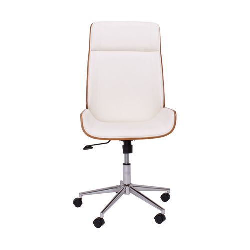 Svezia - Fauteuil De Bureau 54x109/119x42 Cm En Contreplaqué Et Simili Cuir Blanc