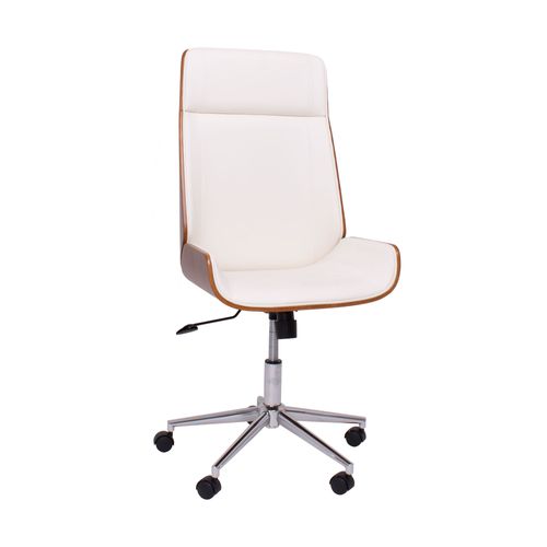 Svezia - Fauteuil De Bureau 54x109/119x42 Cm En Contreplaqué Et Simili Cuir Blanc