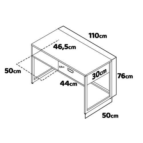Otari - Bureau Style Industriel Oak Avec Tiroir Et Niche Ouverte, 110x50xh76 Cm