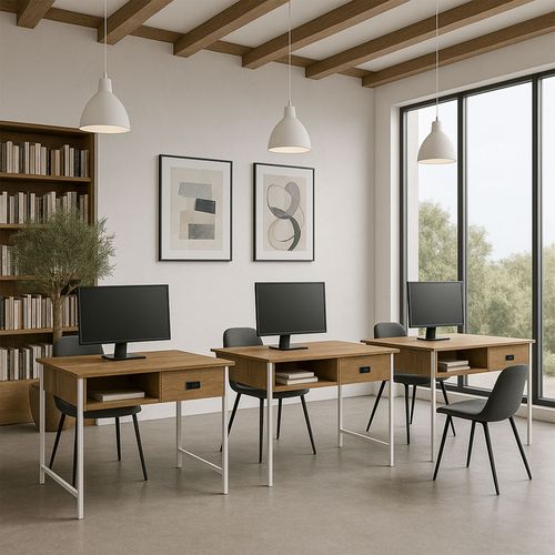 Otari - Bureau Style Industriel Oak Avec Tiroir Et Niche Ouverte, 110x50xh76 Cm