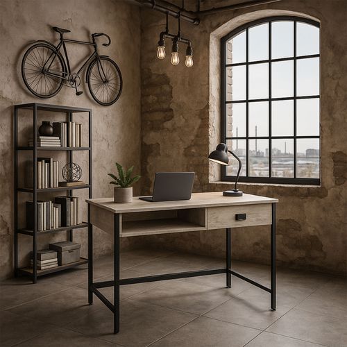 Otari - Bureau Style Industriel Bleach Avec Tiroir Et Niche Ouverte, 110x50xh76 Cm