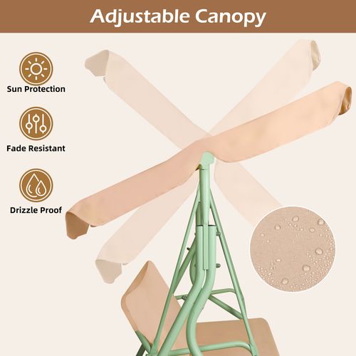 Hulaop - Balancelle 3 Places De Jardin Avec Coussin Et Pare-soleil En Acier Et Polyester Beige