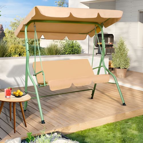 Hulaop - Balancelle 3 Places De Jardin Avec Coussin Et Pare-soleil En Acier Et Polyester Beige