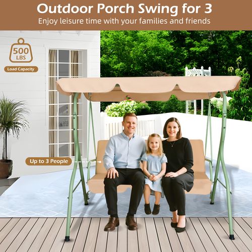 Hulaop - Balancelle 3 Places De Jardin Avec Coussin Et Pare-soleil En Acier Et Polyester Beige