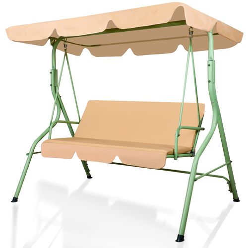 Hulaop - Balancelle 3 Places De Jardin Avec Coussin Et Pare-soleil En Acier Et Polyester Beige