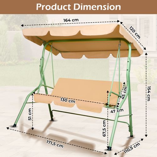 Hulaop - Balancelle 3 Places De Jardin Avec Coussin Et Pare-soleil En Acier Et Polyester Beige