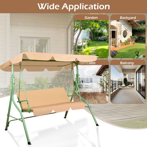 Hulaop - Balancelle 3 Places De Jardin Avec Coussin Et Pare-soleil En Acier Et Polyester Beige