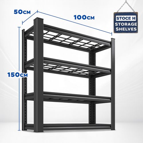 Mesh 150 - Étagère En Métal 150x100x50 Cm Avec 4 Étagères En Treillis Capacité 1365 Kg Noir