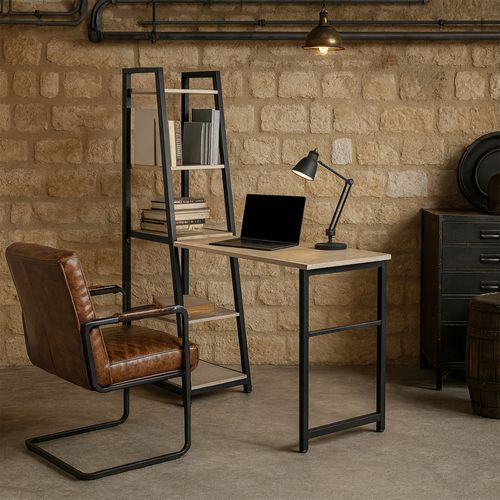 Bimyo - Bureau Pliant Avec Étagère Gain De Place 50x41xh128 Cm Style Industriel Bleach