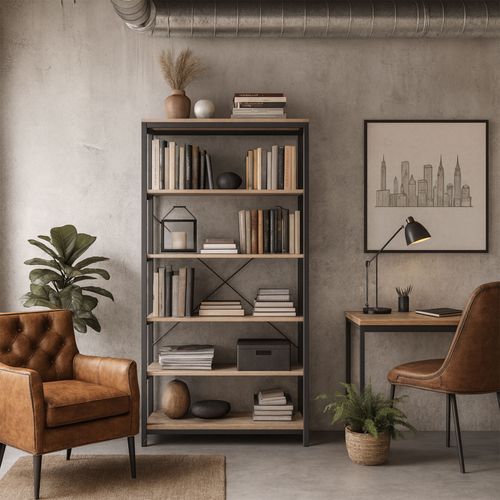 Ganbaru - Bibliothèque Étagères 6 Niveaux 80x30xh180 Cm Style Industriel Bleach