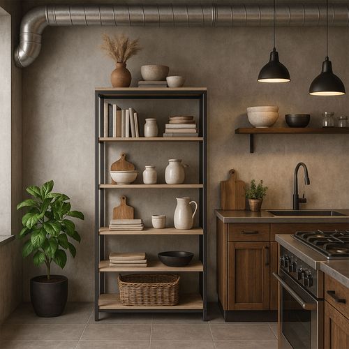 Ganbaru - Bibliothèque Étagères 6 Niveaux 80x30xh180 Cm Style Industriel Bleach