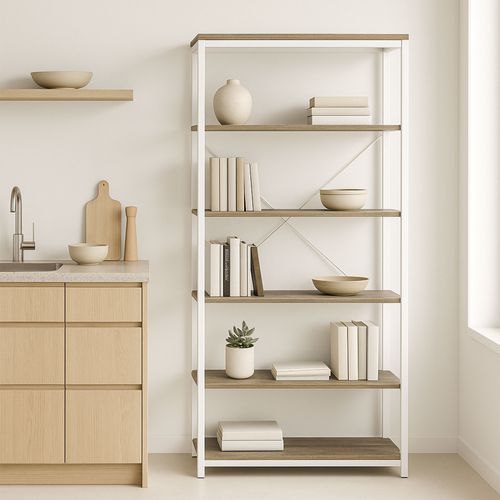 Ganbaru - Bibliothèque Étagères 6 Niveaux 80x30xh180 Cm Style Industriel Oak