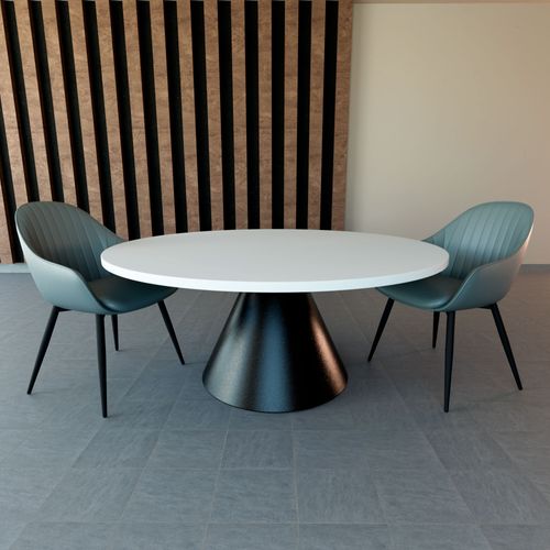 Artù Black - Table De Salle à Manger Ronde Ø120 Cm En Bois Stratifié Base Conique En Métal-blanc