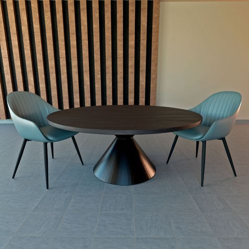 Graal Black - Table Ronde Ø120 Cm Base Double Cône En Métal Et Plateau En Bois Stratifié Noir