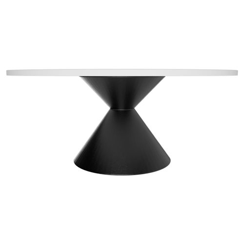 Graal Black - Table Ronde Ø120 Cm Base Double Cône En Métal Noir Et Plateau En Bois Stratifié Blanc