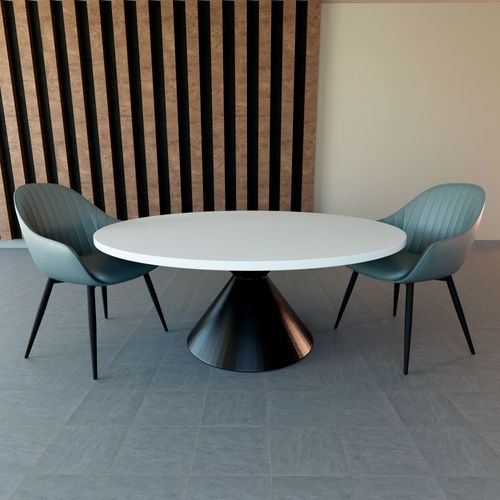 Graal Black - Table Ronde Ø120 Cm Base Double Cône En Métal Noir Et Plateau En Bois Stratifié Blanc
