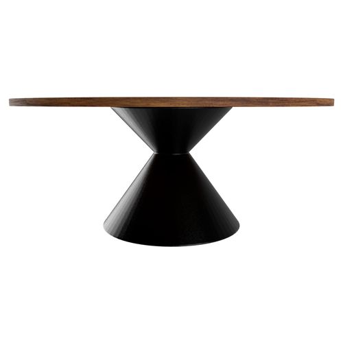 Graal Black - Table Ronde Ø120 Cm Base Double Cône En Métal Noir Et Plateau En Bois Stratifié Ébène