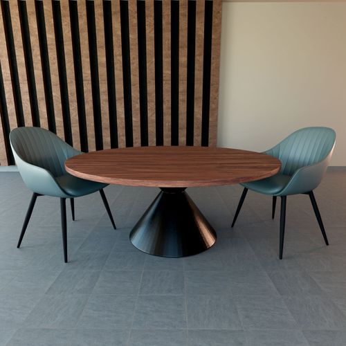 Graal Black - Table Ronde Ø120 Cm Base Double Cône En Métal Noir Et Plateau En Bois Stratifié Ébène