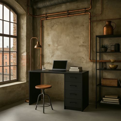 Cassiopea - Bureau Avec 4 Tiroirs 110x56x73 Cm Pour PC De Bureau En Bois Noir