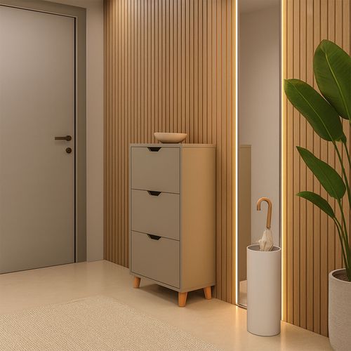 Plana - Meuble à Chaussures Gain De Place 3 Portes 55x116x25 Cm 18 Paires En Bois Taupe