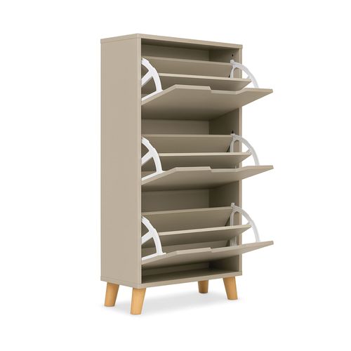 Plana - Meuble à Chaussures Gain De Place 3 Portes 55x116x25 Cm 18 Paires En Bois Taupe