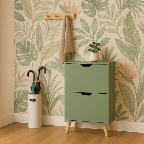 Emma - Meuble à Chaussures Gain De Place 2 Portes 55x82x25 Cm 12 Paires En Bois Sauge