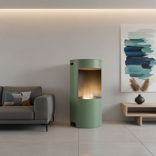Giulio Cesare - Cheminée à Bioéthanol De Sol D.40x80 Cm Design D’intérieur En Acier Inoxydable Sauge